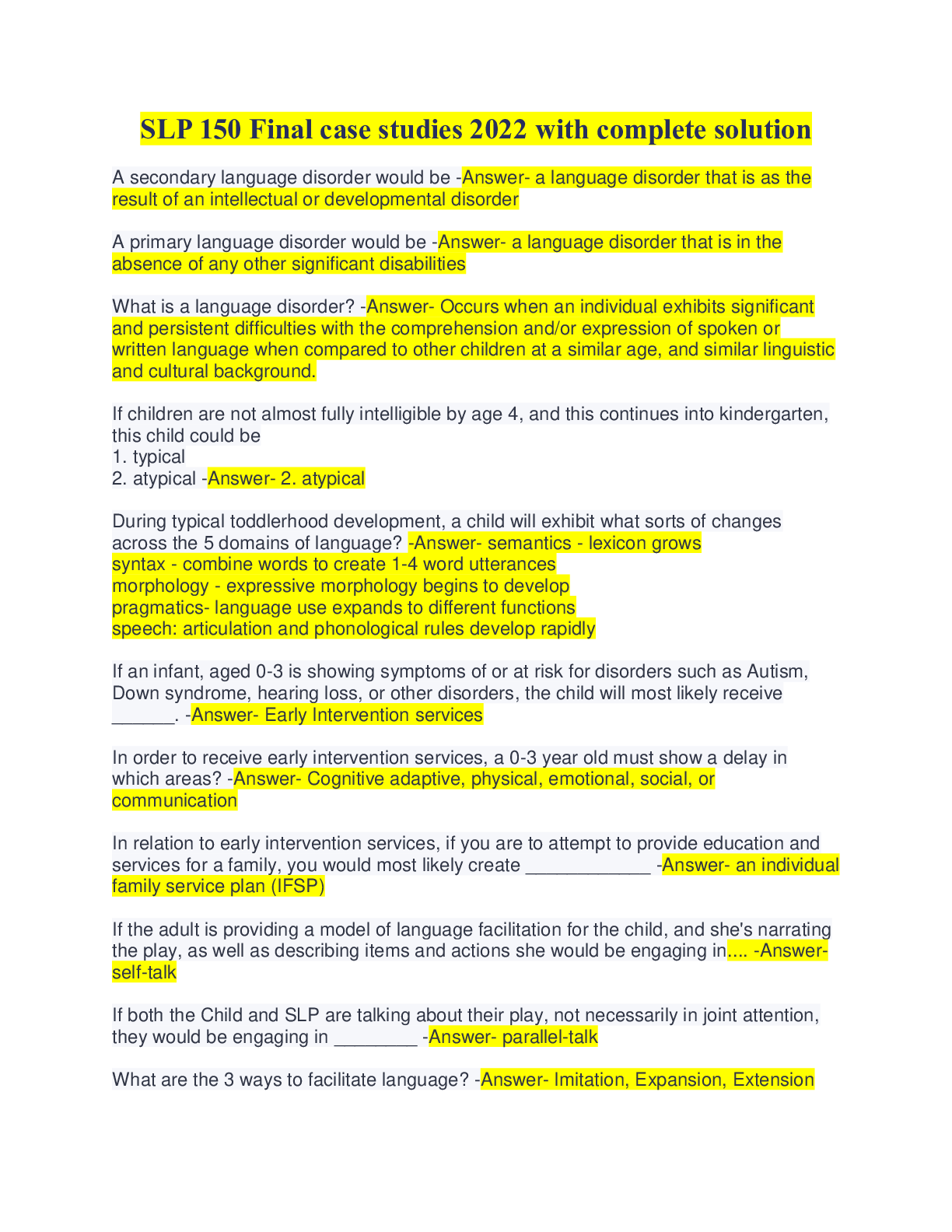 Preview image for SLP 150 Final case studies 2022 with complete solution